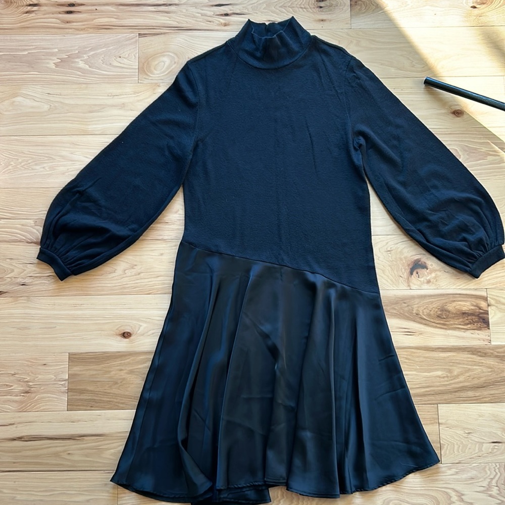 Zara Black Balloon Sleeve Silky Sweater Dress | Medium